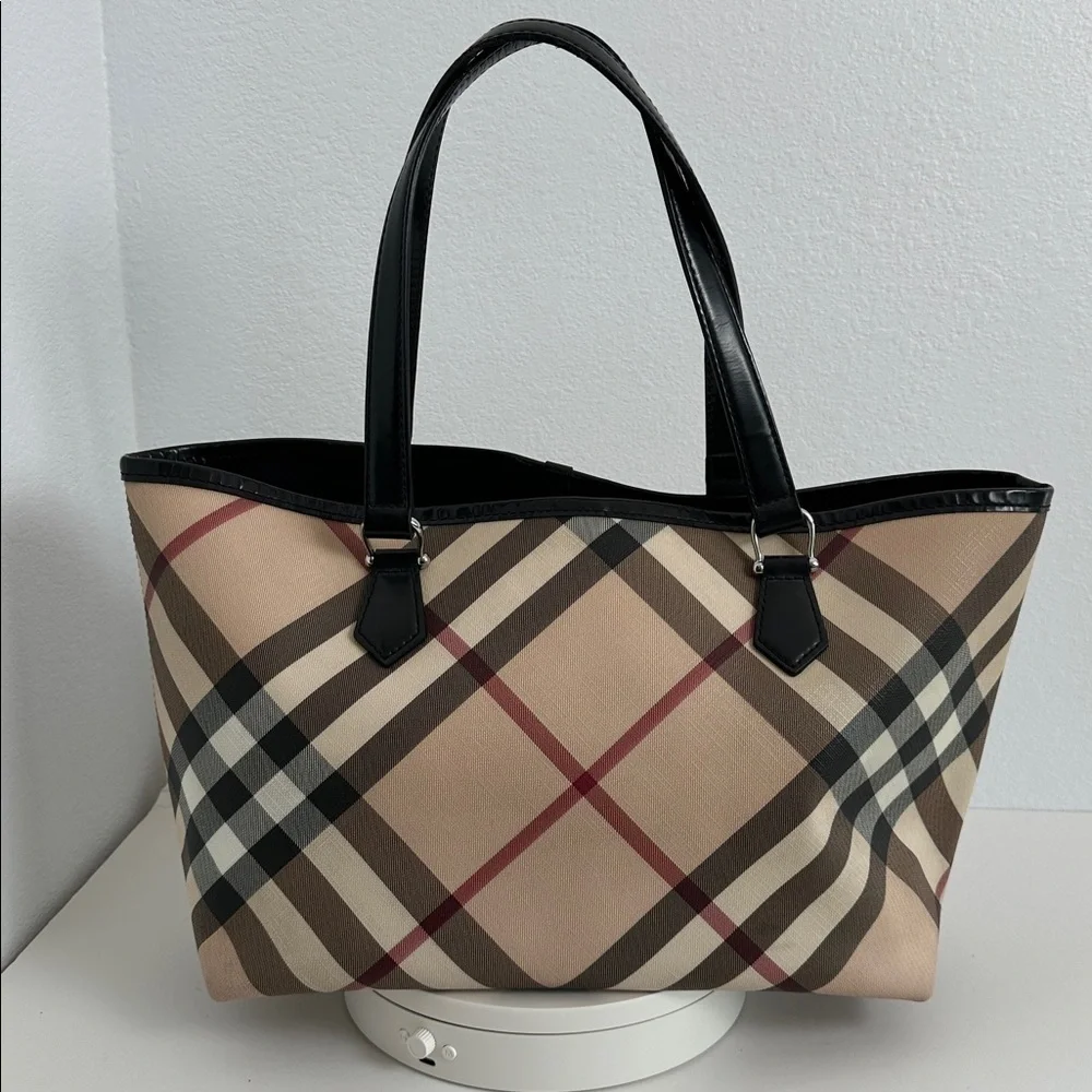 💯Authentic BURBERRY NOVA CHECK TOTE BAG LEATHER  HANDBAGS🍀